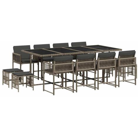 vidaXL Set da Pranzo da Giardino 13pz con Cuscini Grigio in Polyrattan (1/5)
