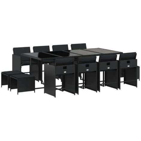 vidaXL Set da Pranzo da Giardino 13pz con Cuscini Nero in Polyrattan