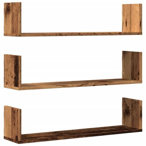 vidaXL Mensole a Parete 3pz Legno Antico 80x18x18 cm in Truciolato