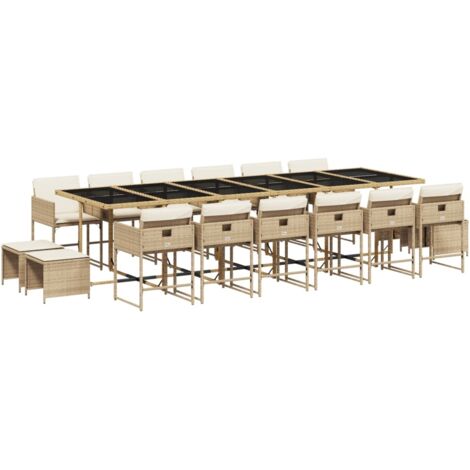 vidaXL Set da Pranzo da Giardino 17 pz con Cuscini Beige in Polyrattan