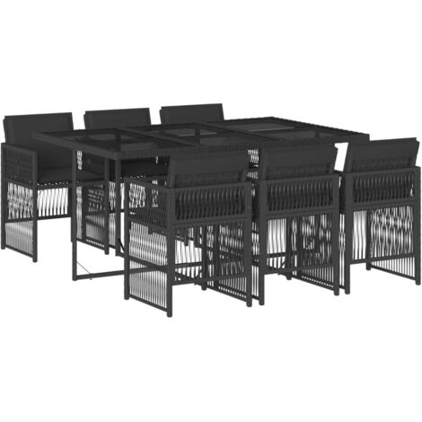 vidaXL Set da Pranzo da Giardino 7 pz Nero con Cuscini in Polyrattan