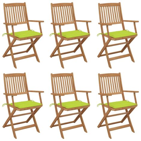 vidaXL Sedie da Giardino Pieghevoli 6 pz con Cuscini Massello Acacia