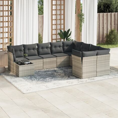 vidaXL Set Divano Giardino 10 pz con Cuscini Grigio Chiaro Polyrattan (1/3)