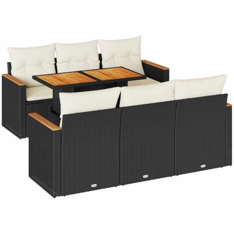 vidaXL Set Divani da Giardino con Cuscini 7pz Nero Polyrattan Acacia (1/5)
