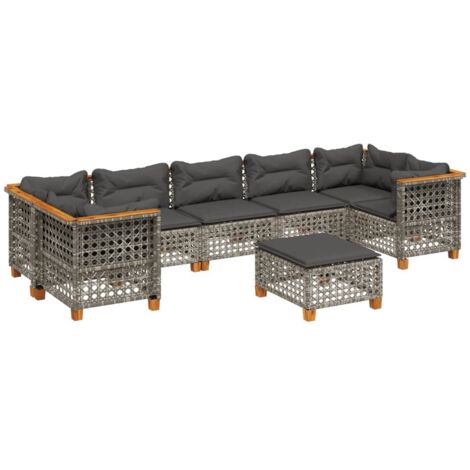 vidaXL Set Divano da Giardino 8 pz con Cuscini Grigio in Polyrattan (1/5)