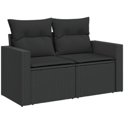 vidaXL Divano da giardino con cuscini 2 posti nero in polyrattan (1/5)