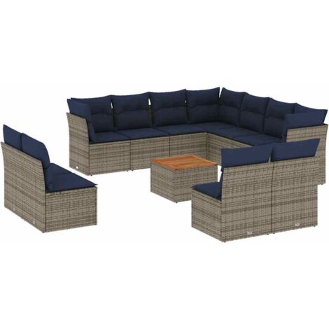 vidaXL Set Divani da Giardino 12 pz con Cuscini Grigio in Polyrattan (1/5)