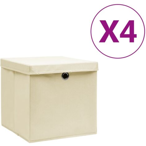 vidaXL Contenitori con Coperchi 4 pz 28x28x28 cm Crema