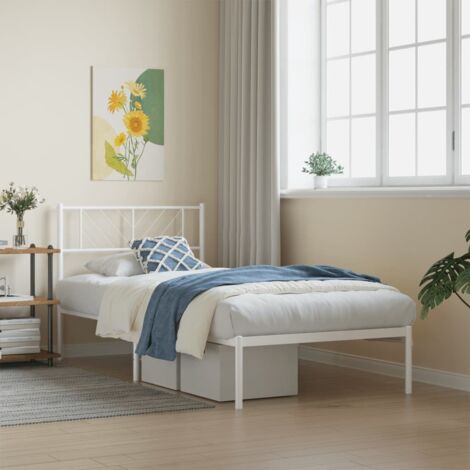 vidaXL Giroletto senza Materaso con Testiera Metallo Bianco 75x190 cm (1/5)
