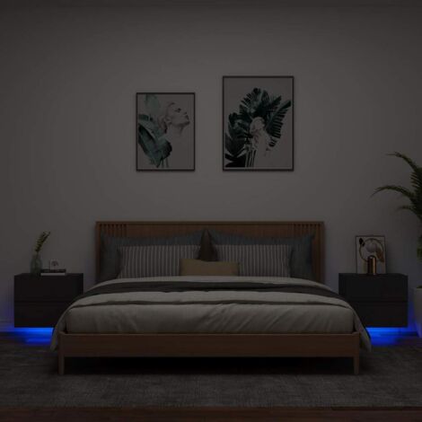 Comodini a Parete con Luci LED 2 pz Neri vidaXL 359810