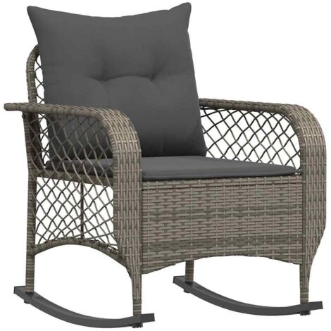 vidaXL Sedia a Dondolo da Giardino con Cuscini in Polyrattan Grigio (1/5)