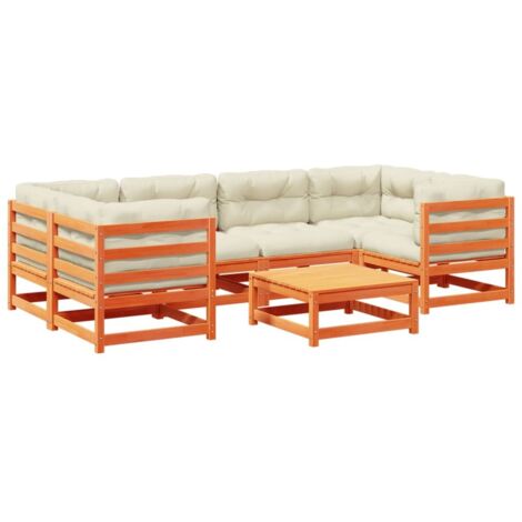 vidaXL Set Divani Giardino 7 pz con Cuscini Marrone Cera Massello Pino (1/5)