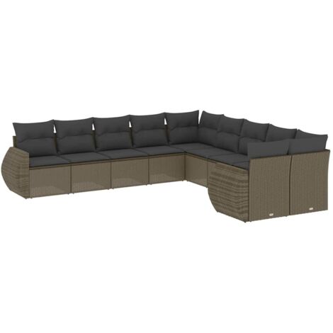 vidaXL Set Divano Giardino 10 pz con Cuscini Grigio Chiaro Polyrattan (1/5)