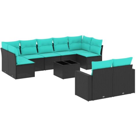 vidaXL Set Divani da Giardino 10 pz con Cuscini Nero in Polyrattan (1/5)