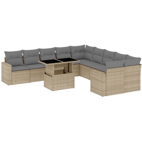 vidaXL Set Divani da Giardino 11 pz con Cuscini Beige in Polyrattan (1/5)
