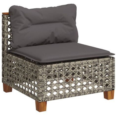 vidaXL Divano Giardino Senza Braccioli con Cuscini Grigio Polyrattan