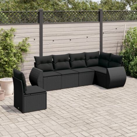 vidaXL Set Divano da Giardino 6 pz con Cuscini Nero in Polyrattan (1/3)