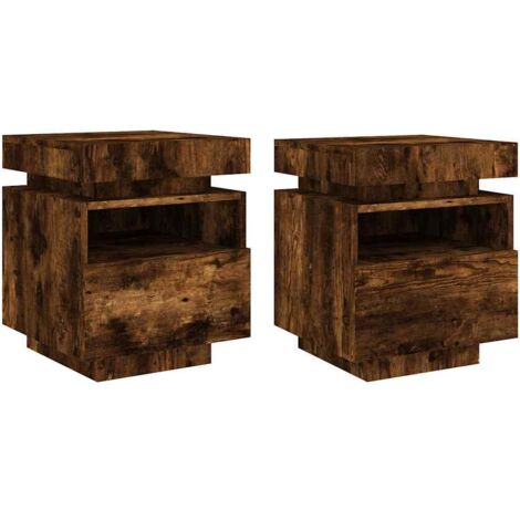 vidaXL Comodini con Luci LED 2pz Rovere Fumo 40x39x48,5 cm