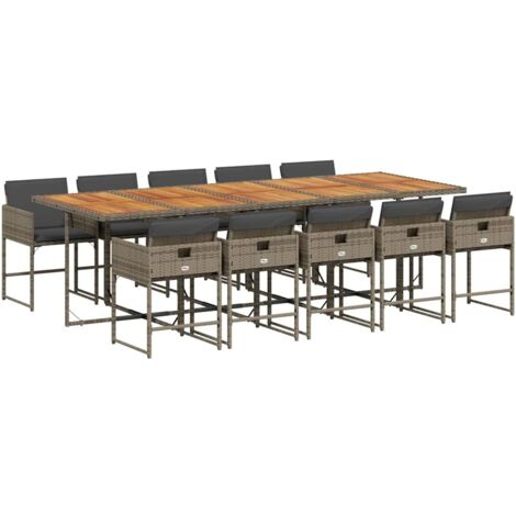 vidaXL Set da Pranzo da Giardino 11pz con Cuscini in Polyrattan Grigio