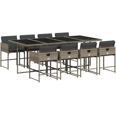 vidaXL Set da Pranzo da Giardino 9 pz con Cuscini in Polyrattan Grigio