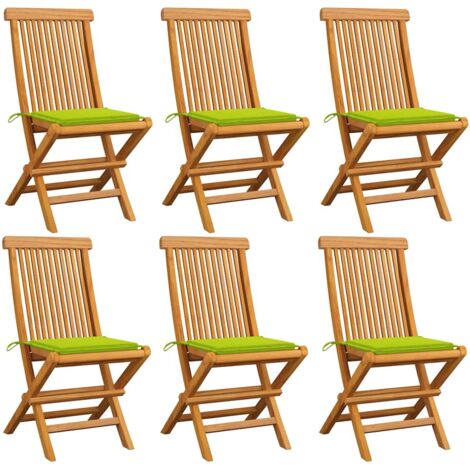vidaXL Sedie da Giardino Cuscini Verde Brillante 6 pz Massello di Teak (1/5)