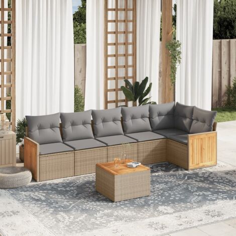 vidaXL Set Divani da Giardino 7 pz con Cuscini Beige in Polyrattan (1/5)