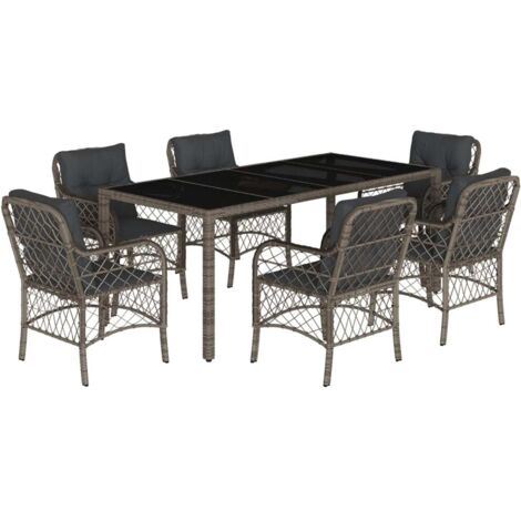 vidaXL Set da Pranzo da Giardino 7 pz con Cuscini in Polyrattan Grigio (1/5)