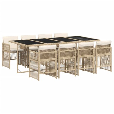 vidaXL Set da Pranzo da Giardino 9 pz con Cuscini Beige in Polyrattan