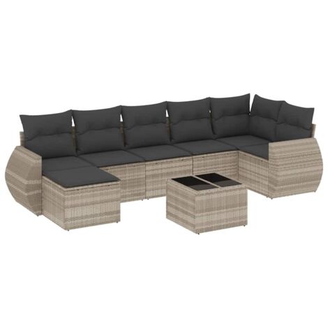 vidaXL Set Divano da Giardino 8pz con Cuscini Grigio Chiaro Polyrattan (1/5)