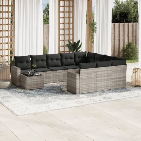 vidaXL Set Divani da Giardino 11 pz con Cuscini in Polyrattan Grigio (1/3)