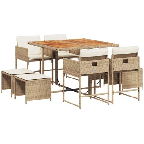 vidaXL Set da Pranzo da Giardino 9 pz con Cuscini Beige in Polyrattan
