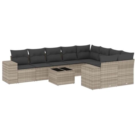 vidaXL Set Divano Giardino 10 pz con Cuscini Grigio Chiaro Polyrattan (1/5)