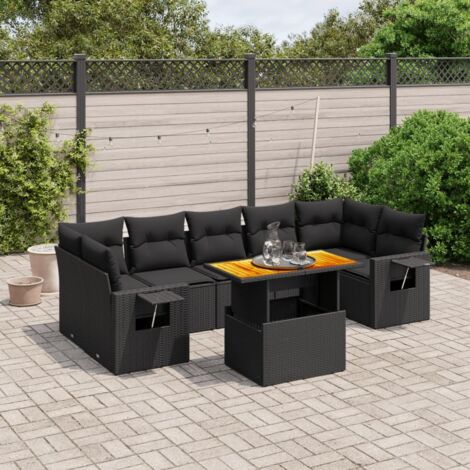 vidaXL Set Divani da Giardino con Cuscini 8 pz Nero in Polyrattan (1/3)