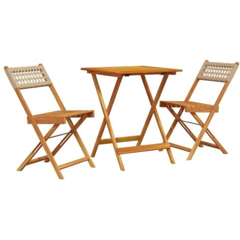 vidaXL Set da Bistrot 3 pz Beige in Polyrattan e Legno Massello