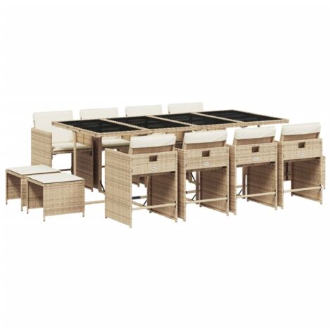 vidaXL Set da Pranzo da Giardino 13 pz con Cuscini Beige in Polyrattan
