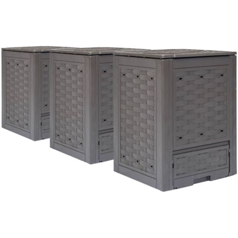 vidaXL Compostiere 3 pz Marrone 60x60x83 cm 900 L Rattan di Plastica