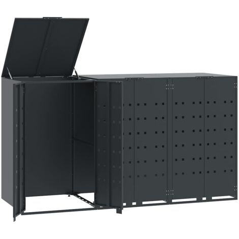 vidaXL Copribidone con Ruote 3 Bidoni Antracite 207x79x117cm Acciaio