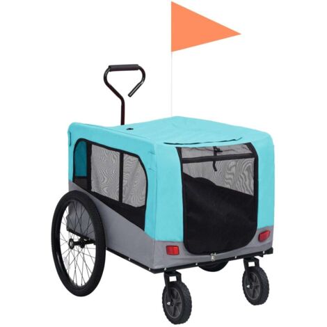 vidaXL Rimorchio Bici per Animali Carrello Jogging 2in1 Blu e Grigio