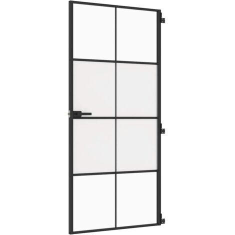 vidaXL Porta Interni Sottile Nera 93x201,5cm Vetro Temperato Alluminio