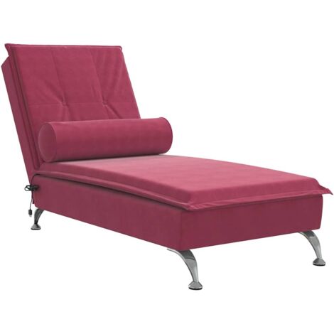 vidaXL Chaise Longue Massaggi con Cuscino a Rullo Rosso Vino Velluto