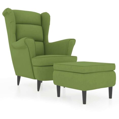 Poltrona Schienale ad Ala con Poggiapiedi Verde Chiaro Velluto vidaXL