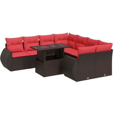 vidaXL Set Divani Giardino 9 pz con Cuscini Marrone Polyrattan Acacia (1/5)
