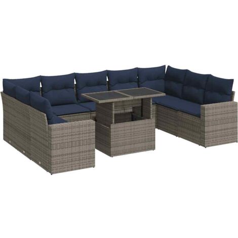 vidaXL Divano Giardino 10 pz con Cuscini Grigio in Polyrattan Acacia (1/5)