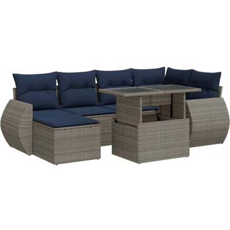 vidaXL Set Divani da Giardino 7pz con Cuscini Grigio Polyrattan Acacia (1/5)