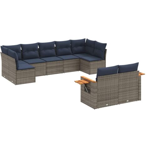 vidaXL Set Divani da Giardino 9 pz con Cuscini Grigio in Polyrattan (1/5)