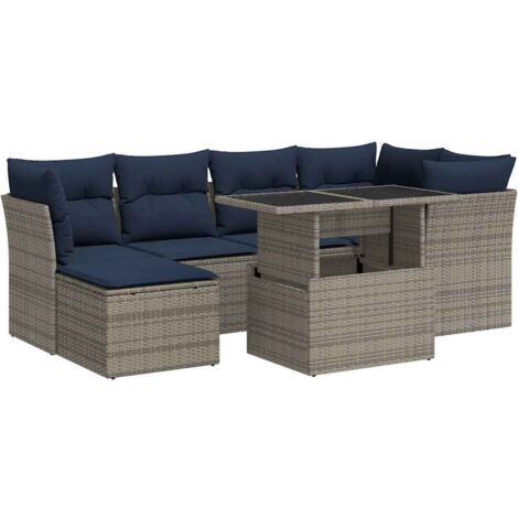 vidaXL Set Divani da Giardino 7pz con Cuscini Grigio Polyrattan Acacia (1/5)