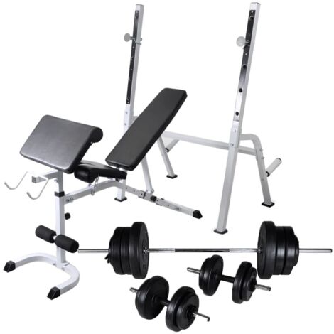vidaXL Panca Multifunzione con Bilanciere e Set di Manubri 60,5 kg