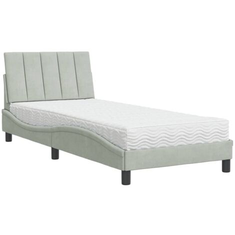 vidaXL Letto con Materasso Hanko Grigio Chiaro 90x200 cm in Velluto (1/5)