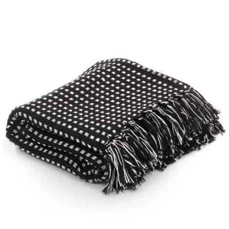 vidaXL Copriletto in Cotone a Quadri 160x210 cm Nero