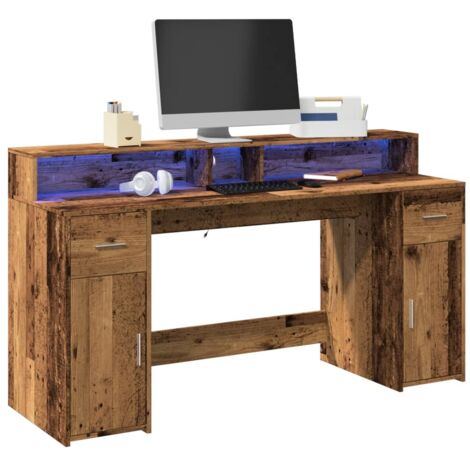 vidaXL Scrivania con Luci LED Legno Antico 160x55x91 cm in Multistrato